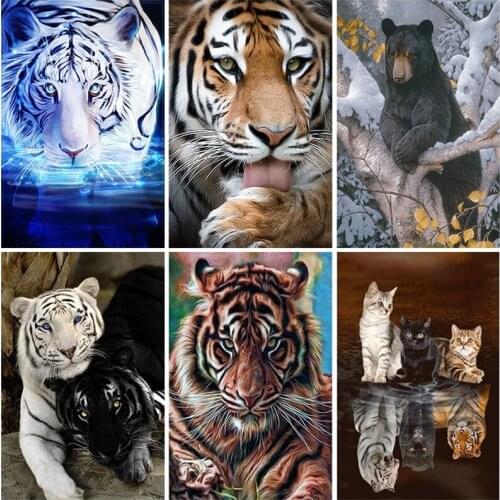 DIY 5D Diamond Painting Tiger Full Round Mosaic Diamond Embroidery Sale Rhinestone Picture Decor Home Gift Tigers Family Scenery