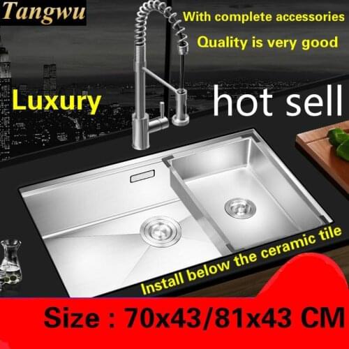 Free shipping Luxury kitchen manual sink single trough durable 304 food grade stainless steel standard hot sell 70x43/81x43 CM