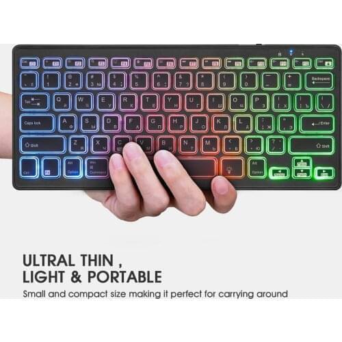 Rii Bluetooth 4.0 Wireless Multiple Color Rainbow LED Backlit Keyboard With Rechargeable Battery For iOS Android and MacBook