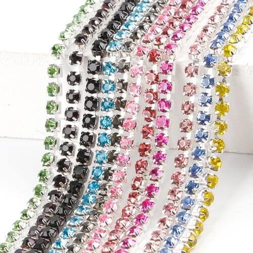 1m/bag Black/Silver Base Claw Rhinestone Cup Chain SS8 2.5mm Red/Blue/Green/Pink Rhinestone Sew On Glue On Trim For Bags Decor