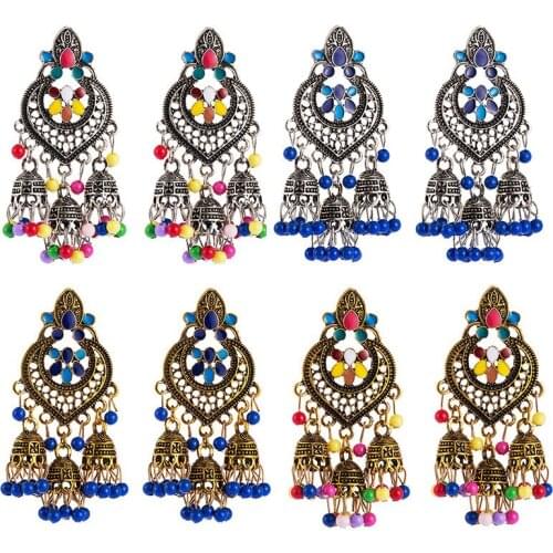 Color Rhintstone Tassel Beaded Pendant Vintage Earrings Baroque Palace Bohemian Dangle Earrings Vintage Jewelry Accessories Gift