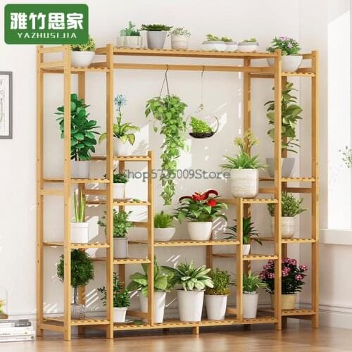 Balcony flower shelf multi-layer interior decoration solid wood living room floor succulent green radish pot storage special off