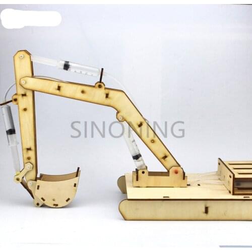 Wooden hydraulic excavator model handmade scientific experiments steam