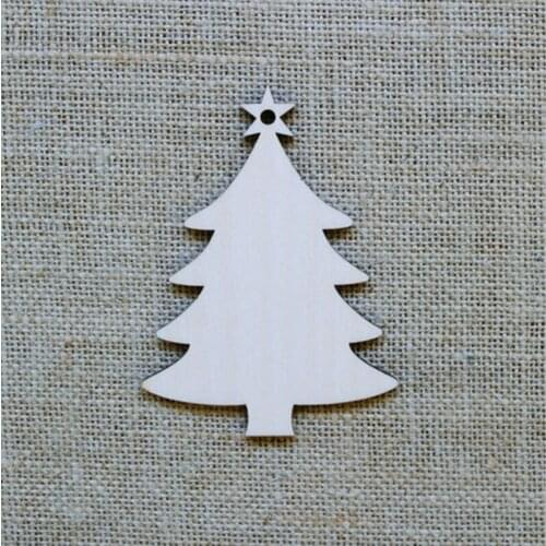 Wood Tree Ornaments Laser Cut Wood Trees with Star and Hole for Hanging