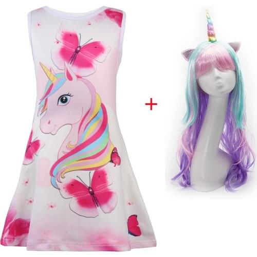 Summer Girls Dress Butterfly Unicorn Print Kids Dresses Baby Girls Princess Dress Party Clothes Sleeveless Birthday Dresses