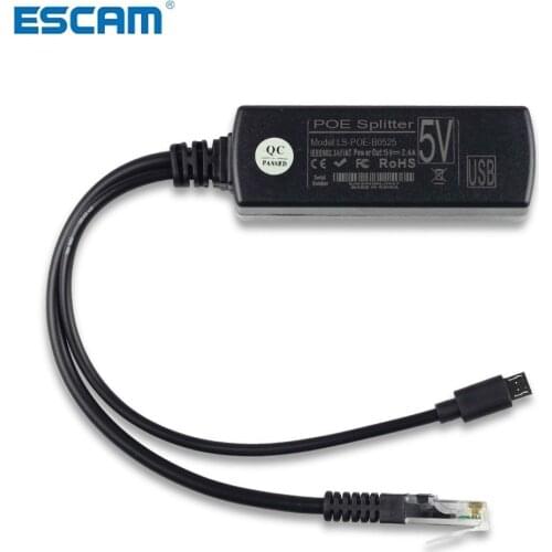 ESCAM IEEE 802.3af Micro USB Active PoE Splitter Power Over Ethernet 48V to 5V 2.4A for Tablets Dropcam or Raspberry Pi