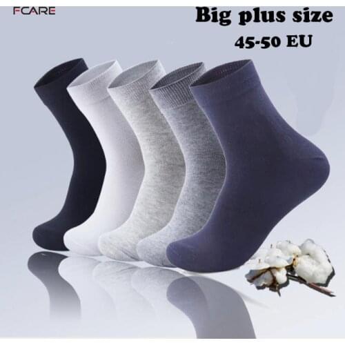 Fcare 10Pcs=5 Pairs Big plus size large XXXL mens socks crew Solid color dress socks 45-50 EU