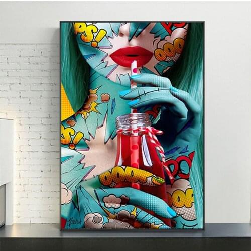 Drinking Girl Canvas Painting Sexy Woman Posters and Prints Quadros Wall Graffiti Art Picture for Living Room Home Decor Cuadros