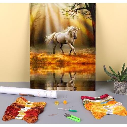 Animal Horse Printed Canvas 11CT Cross Stitch Full Kit DIY Embroidery DMC Threads Handiwork Handicraft Knitting Package