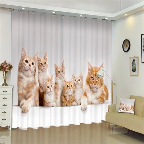 Customized Lovely cat Luxury 3D Blackout Window Curtain Drapes For Living room Bed room Hotel Wall Tapestry Cortinas
