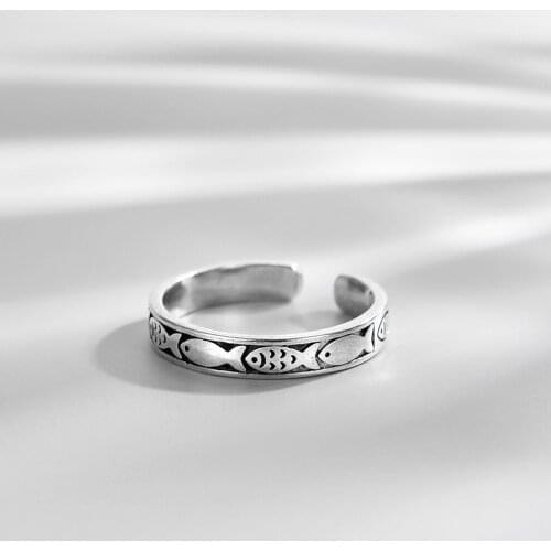 Retro Simple Carving Cute Fish Ring Punk Silver Plated Adjustable Womens Ring Fashion Fun Girl Index Finger Ring Jewelry