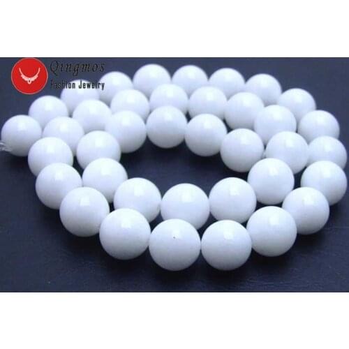 Qingmos 10mm Round White Natural Jades Loose Beads for Jewelry Making Bracelet Necklace DIY 15" los512 Free Shipping