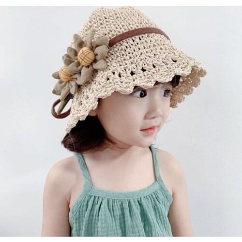 Summer Sun Flower Straw Hat Kids Beach Sun Hat Big Brim Girls Outdoor Woven Korean Style Bucket Hat Children Photography Props