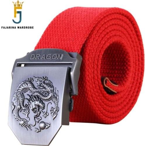 FAJARINA Hot Canvas Dragon Pattern Totem Metal Buckle Belt Many Colors Mens Ethnic Style Casual Waistband Free Shipping CBFJ0004