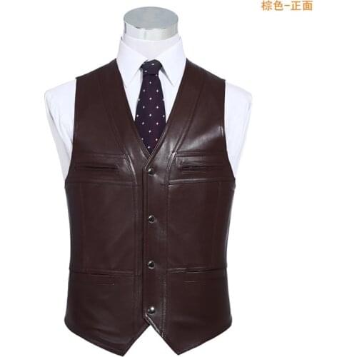 Mens Genuine Gentleman Business Casual Slim Fit Sheepskin Real Leather Waistcoat Tank Top Sleeveless Jacket Vest
