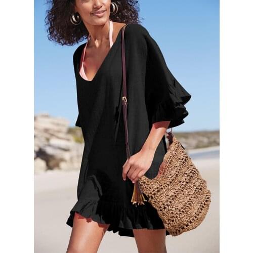 Bikini Cover Up Swimsuit Beach Dress Women 2020 Summer Ladies Cover-Ups Bathing Suit Beach Wear Tunic Pareo Blown Neck skirt