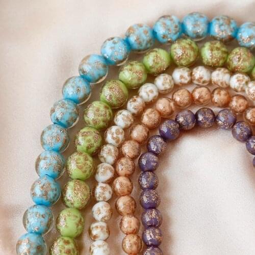 Gentle temperament gold foil filled glass glass beads ins retro fashionable earrings hand-made DIY accessories jewelry material