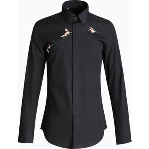 New Arrival High Quality Men Embroidery Cotton Long Sleeve Fashion Casual Shirts Turn-down Collar Plus Size M L XL 2XL 3XL 4XL