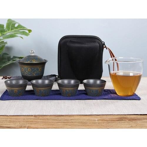 New Ceramic Teapot One Pot Four Cup Outdoor Travel Kung Fu Teapot Tote Bag Travel Cup Set Tcup Kung Fu Teaset Chinese Tea Set