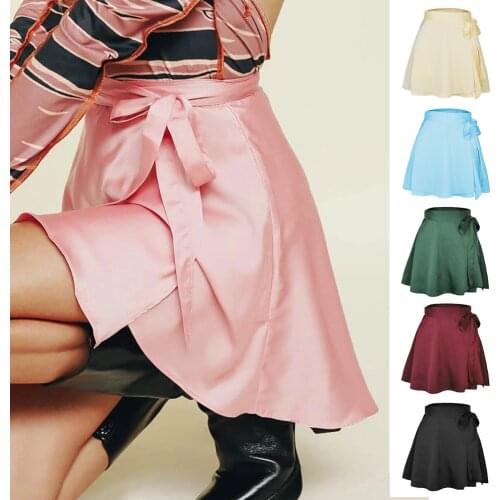 Solid Color Skirt High Waist Fashion One Piece Lace Up Skirt Chiffon SATIN Wrap Skirt