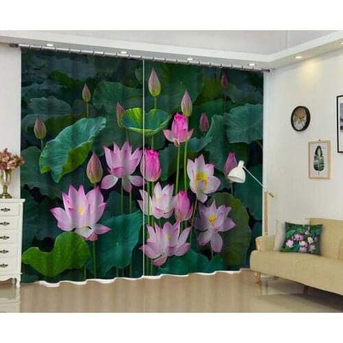 Green lotus Luxury Blackout 3D Window Curtain For Living Room girl Bedroom Customized size Drapes Cortinas Rideaux Cushion cover