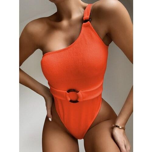 Sexy one shoulder Swimwear Vintage One piece Swimsuit 2020 Belt bathing suit High cut Bikini monokini bathers bodysuit Muje