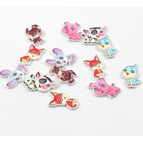 Mixed Animals Shape 50pcs Natural Wooden Buttons Handwork Sewing Childrens Clothing Sewing For Scrapbooking Craft Decorative