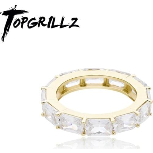 TOPGRILLZ 2020 New Square Zircon Rings High Quality Copper Jewelry Iced Out Rings Hip Hop Fashion Personality Jewelry For Gift