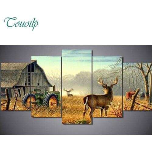 Tractor 5pcs/set full diamond embroidery deer Diamond mosaic diy 5d diamond painting cross stitch diamond sets home decorative