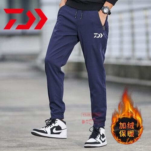 Daiwa Outdoor Fishing Pants Plush for Warmth Fishing Trouser Winter Men Sports Running Trousers Fishing Waterproof Camping Pants