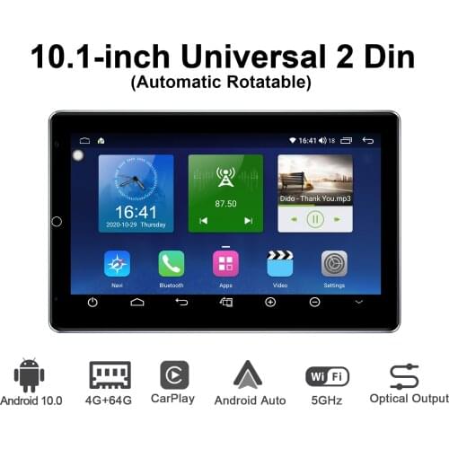 Tesla Style Auto-rotable 10.1inch 2Din Android10 Car Radio GPS Carplay DSP SPDIF 5G-WIFI AHD1280*720 Optical Output Subwoofer