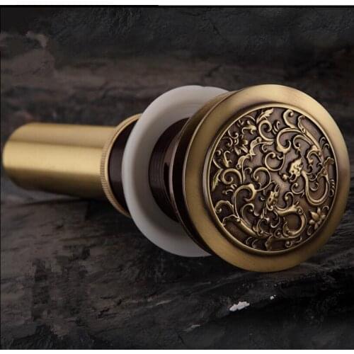 Vidric Antique Brass Chinese Dragon Basin Drain Bathroom basin waste Pop Up Waste Vanity Vessel Sink Drain Without or with Over