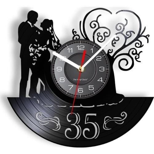 35 Years Of Wedding Anniversary Vintage Wall Clock Happy MarriageBride & Bridegroom Vinyl CD Disc Wall Watch Gifts For Beloved