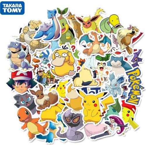 Takara Tomy Pokemo Tomy Pokemon 50 Cartoon Stickers Kawaii Pikachu Stickers Trolley Case Laptop Refrigerator Waterproof Graffiti