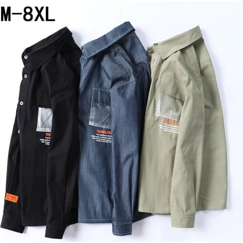 Four seasons new Mens denim long sleeve shirt Korean style trendy plus size loose top fashion Casual Add fat to increase shirt
