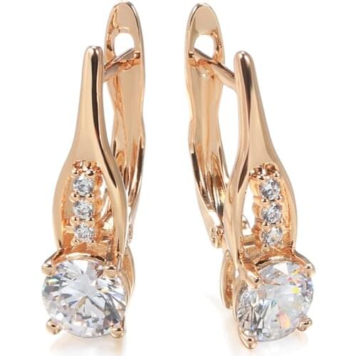 Kinel New 585 Rose Gold Drop Earrings for Women Purple Austrian Crystal Ball Earring Fasion Wedding Jewellery Russia Accessories