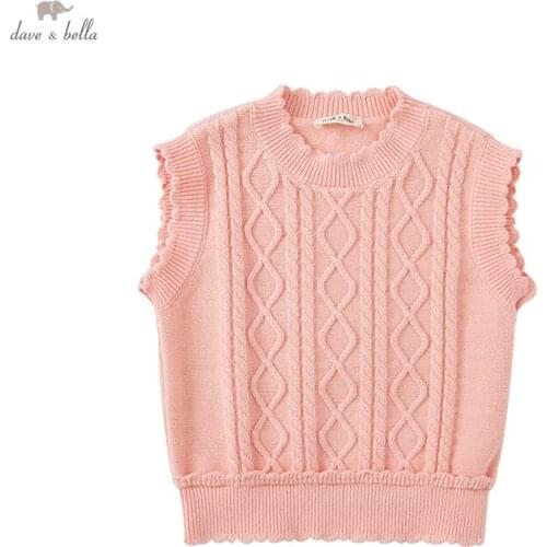 DKD18362 dave bella autumn kids girls 5Y-13Y fashion cartoon letter knitted coat children girls sleeveless vest