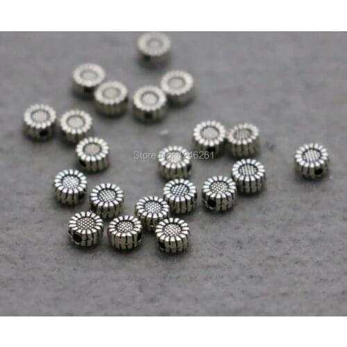 10PCS Hot Round Sunflower Spacers Fittings for Accessory Jewelry Making Design separate beadsSilver-plate DIY Hardware Metal