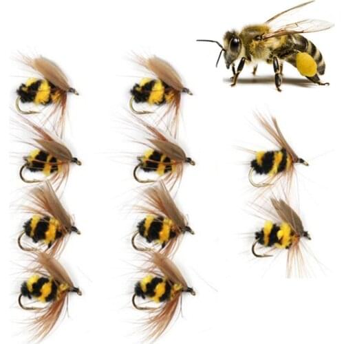10 Pcs/Set Insect Bait Bumble Fishing Artificial Bee Fly Trout Fishing Lures Bionic Bionic Handmade Honeybee bait fly Fishing
