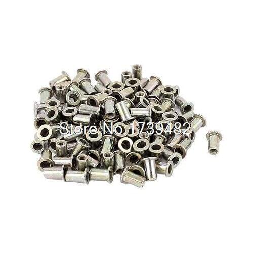 3mm Thread Dia Zinc Plated Rivet Nut Rivnut Insert Nutsert Brass Tone 100Pcs