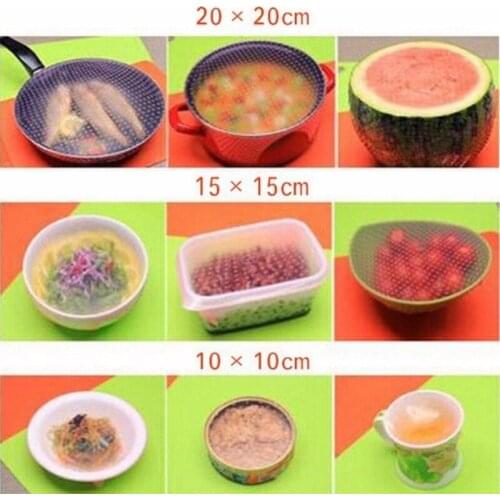 3PCS Food Fresh Silicone Wraps Seal Cover Stretch Cling Film Kitchen Tool Transparent Reusable Multifunctional Placemat S/M/L
