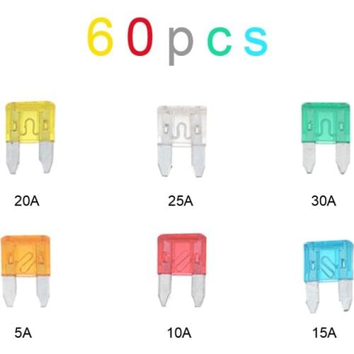 Universal 60pcs Mini Blade Fuses Auto Car Truck Assortment Fuse Kit 5A 10A 15A 20A 25A 30A