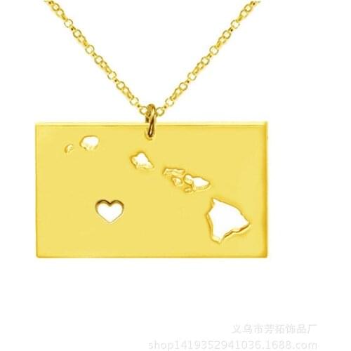 American And European Fashion, Fashion Trends Map Of The United States Jewelry, Hawaii Map Stainless Steel Necklace