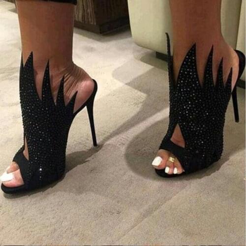 Summer Crystal Drilled Flame Slingbacks Sandals Women Sexy Stiletto Heel Sandal Fire Shape Gladiator Sandals Party Stilettos