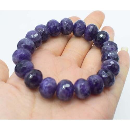 Amethyst roundel faceted 10*14mm bracelet 7.5inch wholesale beads nature handcraft