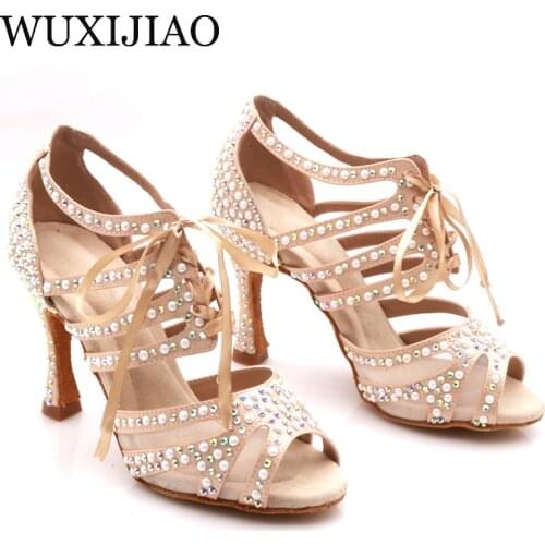 WUXIJIAO brand Latin dance high boots shoes soft sole shoes salsa ballroom ladies mesh dance shoes Cuba high heels
