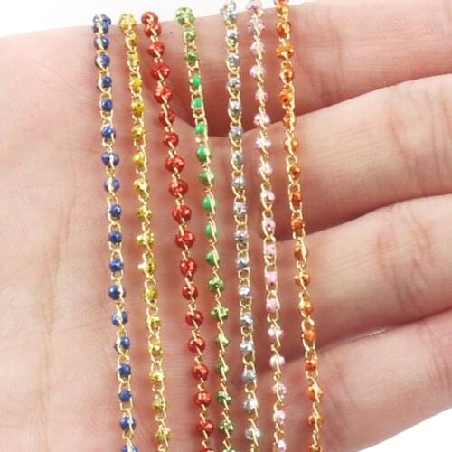 1m Gold Color Stainless Steel Wire Wrapped Rosary Chain Beads for Bracelets Ankles Jewelry Making DIY Handmade Accessories