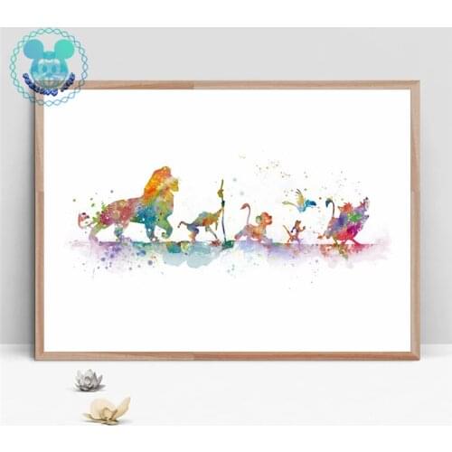 Disney Cartoon Lion King Poster Canvas Painting Watercolor Print Wall Art Painting Nursery Poster Wall Pictures Kids Room Decor