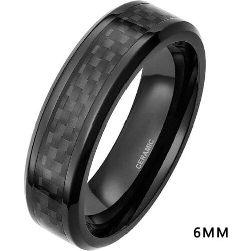 Eamti 6mm 8mm Mens Black Carbon Fiber Inlay Ceramic Ring Korean Wedding Band Engagement Rings For Women Brand Couple Jewelry