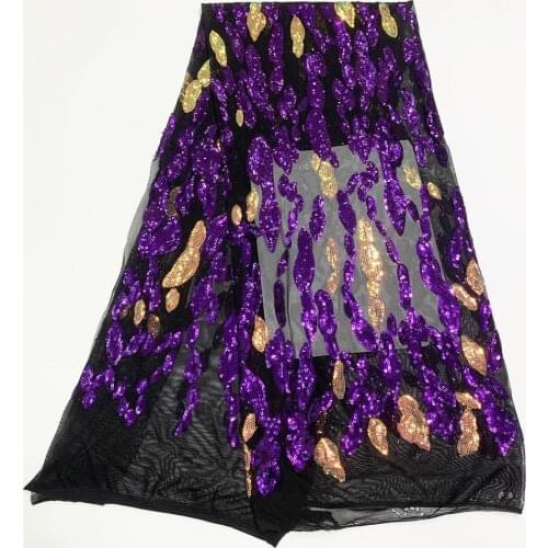 Purple And Gold Sequined Black Mesh Elastic Lace Fabric 2020 High Quality Indian Sequins Wedding Bride Dresses Stretch Net Laces